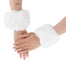 1 Pair Winter Wrist Cuff Warmers Faux Fur Wrist Cuffs Arm Leg Warmers White
