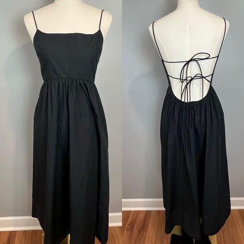 Vestido Shona Joy Espalda Baja Negro EE. UU. Talla 6 Midi Cruzado Espalda Abierta - Imagen 1 de 15