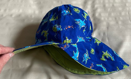 Baby Toddler Blue/Ocean Boys Reversible Sun Neck Gator Swim Beach Hat Cap