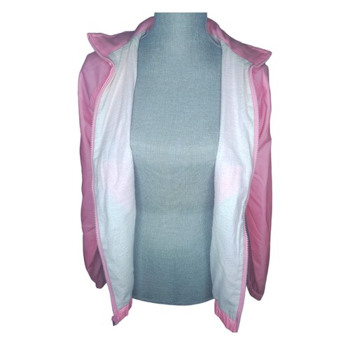 VTG Be In The Current Seen Rain Coat Jacket Pink Hood Hidden in Neck Size Small - Picture 4 of 17