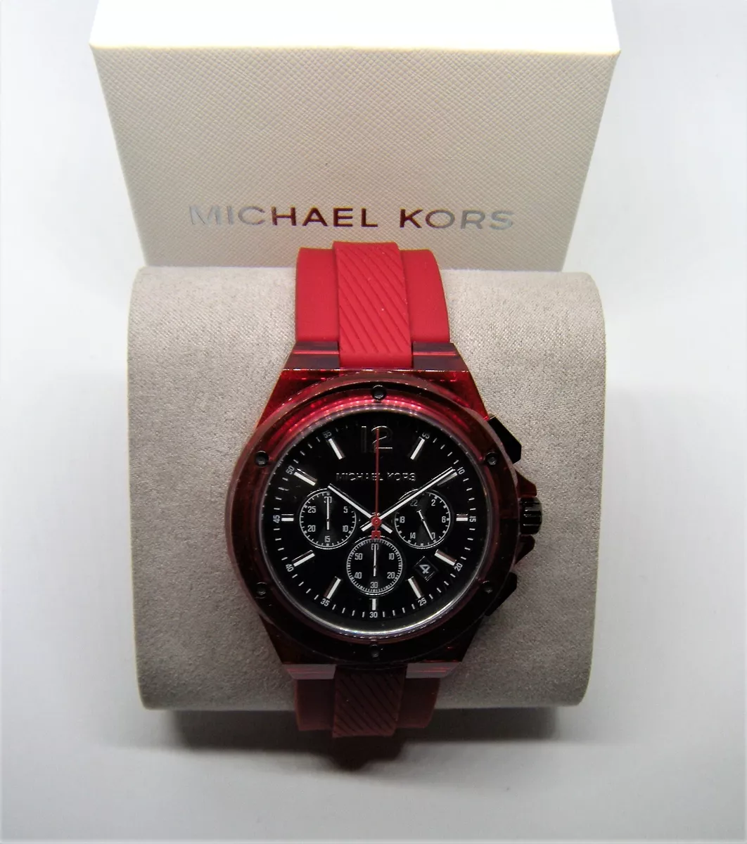 Michael Kors Layton Mens Red Dial Date Black Silicone Watch MK8892  Michael  Kors watch  063558711019  Fash Brands