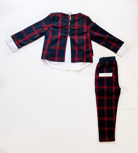 Girls Plaid Formal Set Long Sleeves Top 2Pcs Christmas Wear Set For Girls 4T-8T - Picture 15 of 16