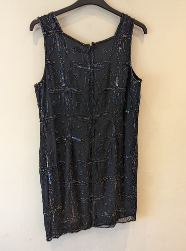 Debut Debenhams Ladies Dress Size 18 Black With Floral Glass Bead Design VGC - Picture 5 of 10