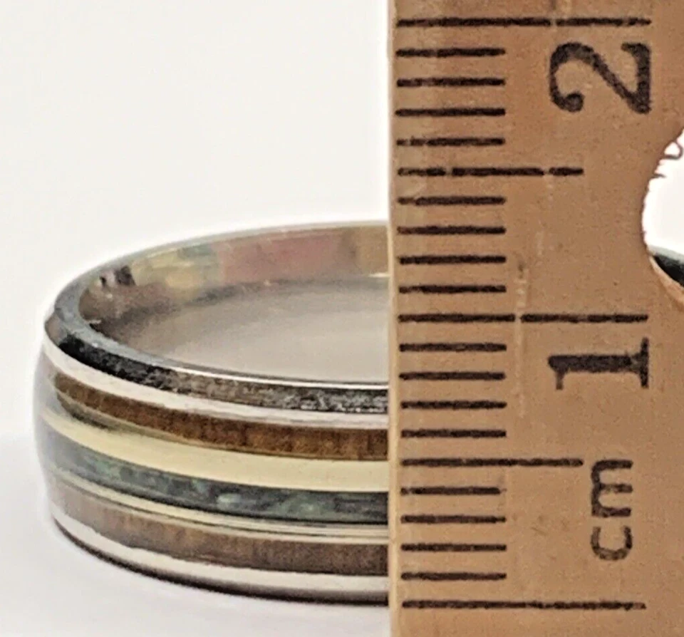 Anillo de boda de tungsteno con incrustación de concha de abulón de madera de koa hawaiano para hombre 14,5 Foto 3 de 4
