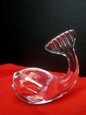 Spode Crystal Glass Whale fish tail-up acid etched eyes. Signed. 3.5" figurine