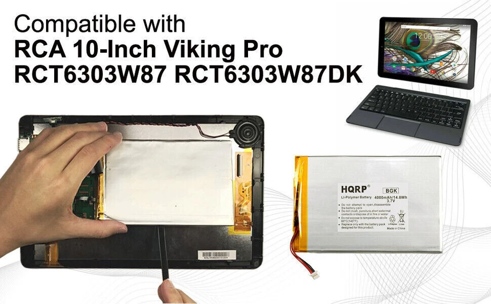HQRP 电池 适用于 RCA Cambio 10.1 W101SA23T1 平板电脑 3.7v 4Ah 4500mAh — 第 3/4 张图片