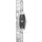 BULOVA Womens Open-Set Crystals Dress Watch, Black Dial, Silver Stainless Steel