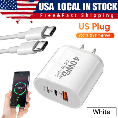 For iPhone 17/16 Pro iPad Fast Charger 40W Double PD USB C Adapter Type C Cable