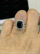 3Ct Emerald Cut Black Diamond Lab-Created Engagement Ring 14K White Gold Finish