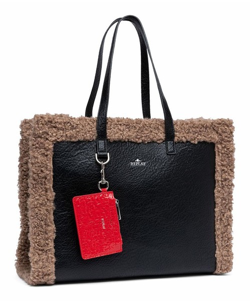 Replay Shoulder Bag Schultertasche Shopper Tasche Black Schwarz Hellbraun Neu-image