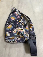 Vera Bradley Lighten Up Sling Backpack Charmont Meadow Gray NWOT