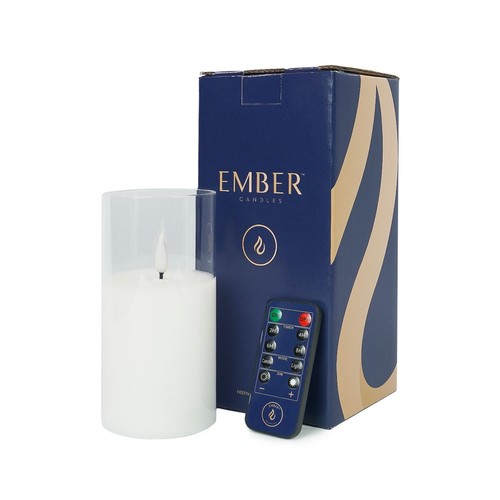 EMBER™ LED Candle Light Flameless Flickering Wax Hurricane Glass Battery Powered - Picture 24 of 46