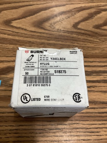 Box Of 50 Burndy 518275 YA6CLBOX Compression Terminal 6 AWG CU - Picture 2 of 5