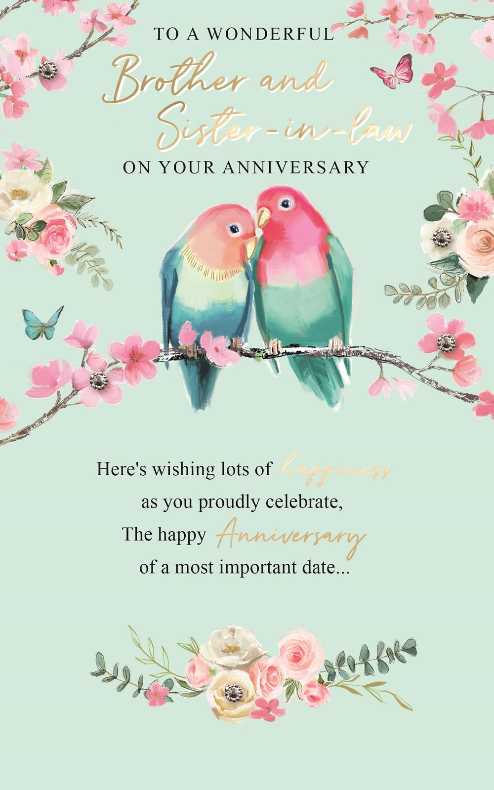 Brother & Sister-In-Law Embellished Anniversary Greeting Card Words To Cherish