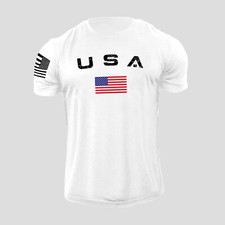 New Mens Casual USA Flag T Shirt American Pat...