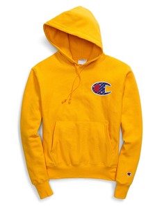 yellow champion hoodie big logo