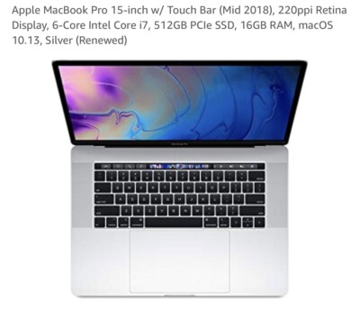 Apple MacBook Pro 2018 15.4'' Intel Core i7 2.6GHz 16GB RAM 512GB SSD A1990