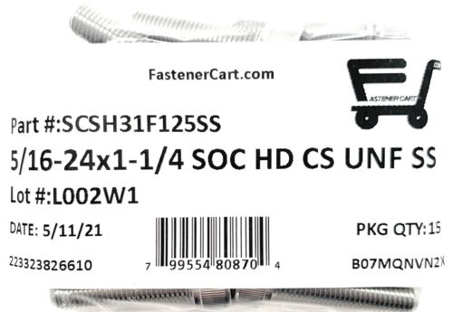 (15) 5/16-24x1-1/4 Acero Inoxidable Cabeza de Enchufe Tapa Tornillo Allen Drive ROSCA FINA - Imagen 3 de 5