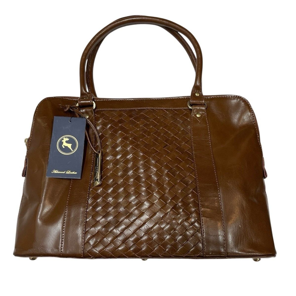 Ashwood Leather Gina Brown Double Zip Basketweave Work Messenger