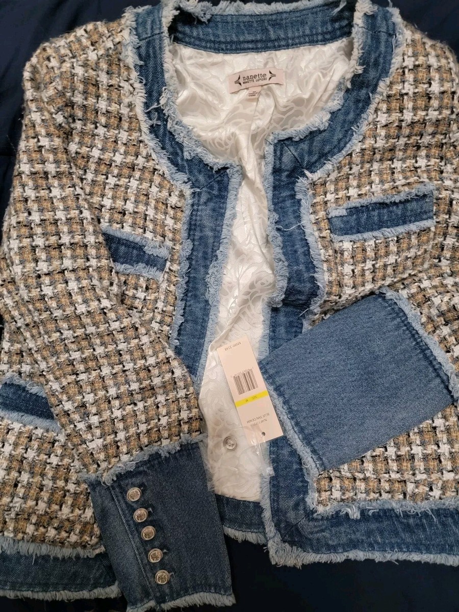 Nanette Lapore Medium Denim Tweed Blue Tan Jacket NWT | eBay