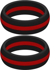 Two (2) Thin RED Line Silicone Rings Active Wedding Band Replacement Pick Size