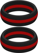 Two (2) Thin RED Line Silicone Rings Active Wedding Band Replacement Pick Size
