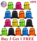 Drawstring Backpack Zippered Pocket Sport Gym Waterproof Cinch Sack Pack Bag,