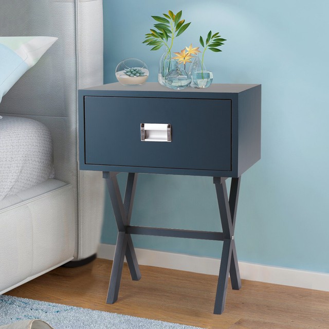 Sandinrayli Set of 2 Bedside End Table Nightstand Storage Organizer w//Drawer /& Solid Legs Black