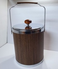 Vintage Large KROMEX Chrome & Wood Grain ICE BUCKET With Lid MCM Retro 1970's