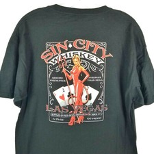 Las Vegas Sin City Whiskey T-Shirt Men's Size L, Aces Poker Sexy Red Devil Black