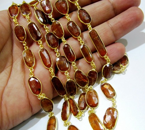 Natural Orange Kyanite Uneven Shape 10 to 20mm Bezel Connector Chain - Picture 6 of 14