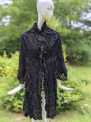 GOTHIC VICTORIAN 1870'S BUSTLE BACK CAPE DRIPPING IN LACE & JET