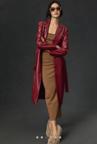 Anthropologie /Avec Les Files Patent-leather Trench Coat / Burgundy XL - Picture 7 of 12