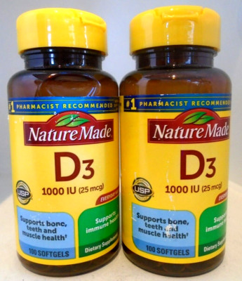 Nature Made Vitamin D3 1000iu (100 tablets) exp 07/2026- 2-PACK!