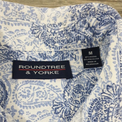 Roundtree Yorke Mens Medium Short Sleeve Shirt Paisley Vacation Soft Blue Beach - Picture 6 of 11