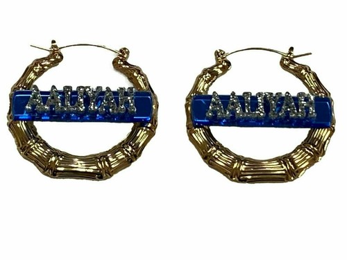 Pendientes de bambú de oro personalizados personalizados de 1,5 in placa de nombre corte láser aspecto de diamante - Imagen 2 de 7