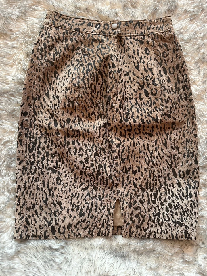 Falda lápiz vintage años 90 CHIA estampado leopardo 100 % cuero talla 4 Foto 2 de 4
