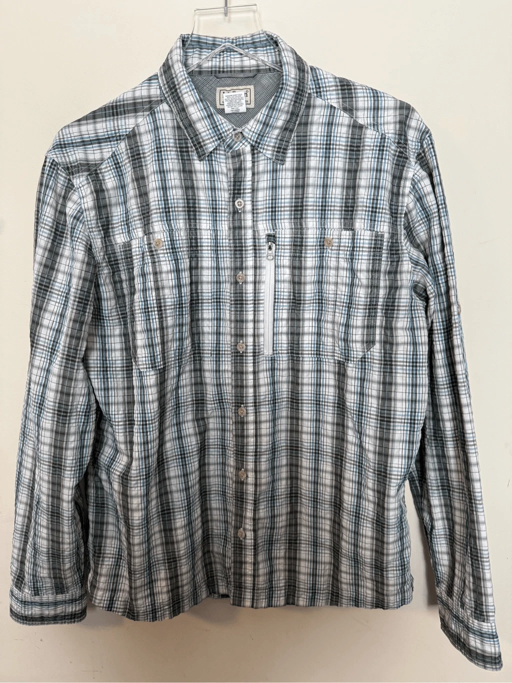 L.L. Bean mens long sleeve fishing shirt Plaid Roll Up Sleeves outdoor 296977 Me