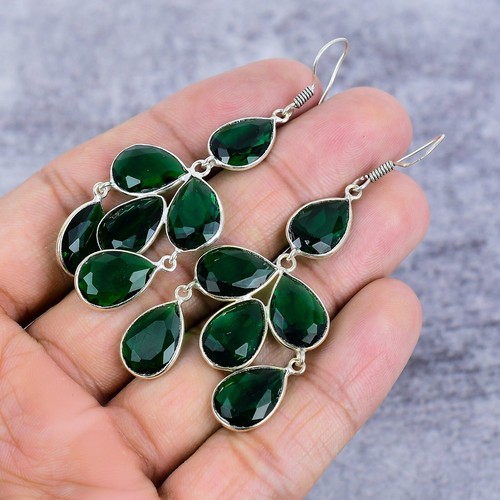 Gift For Chrome Diopside Gemstone 925 Sterling Silver Jewelry Dangle Earring - Picture 3 of 4