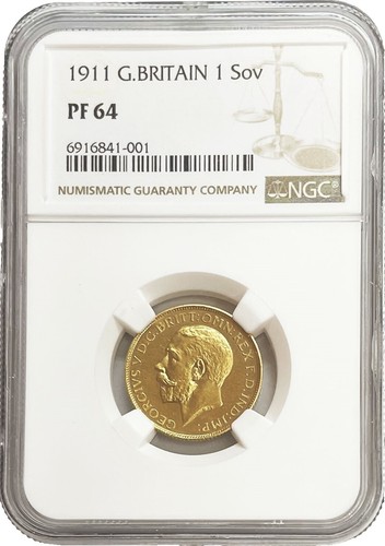 1911 GREAT BRITAIN GOLD 1 SOVEREIGN GEORGE V NGC PF 66 CAMEO