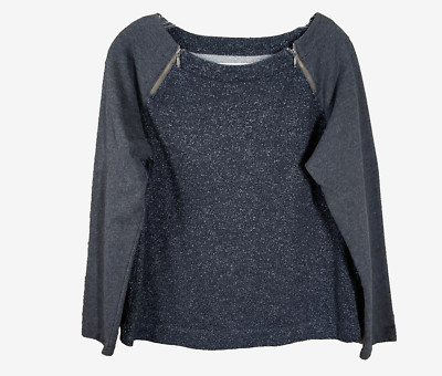 Loft M Sweatshirt Top Gray Shimmer Zipper Whimsigoth Casual Glam Goth Grunge