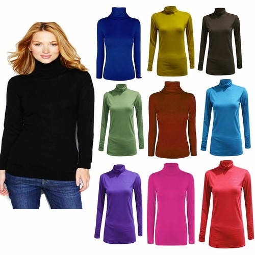 Women' Ladies Turtle Neck Jumper Plain 