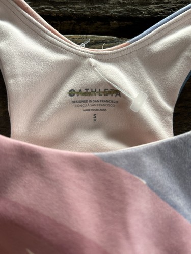 ATHLETA bewusster kurz bedruckter Sport-BH Größe Small Neu! Rosa und mehrfarbig - Bild 10 von 10