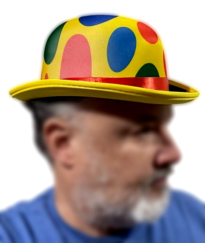 YELLOW CLOWN DERBY HAT Multi Color Polka Dots Adult Costume Bowler Cap Funny - Picture 9 of 21