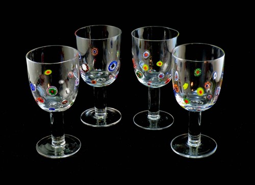 Leonardo Millefiori 4x Hand Blown Art Glasses Multicolor Wine Water Goblet 400ml