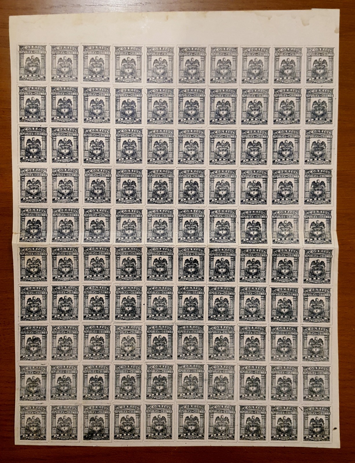 COLOMBIA 1902 Coat of Arms 10c black, pink Sc# 269 mint MNH FULL SHEET of 100