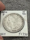 KEY XF+/AU 1894-P MORGAN DOLLAR.  Nice even wear. NEVER CLEANED. Trends $$1750+