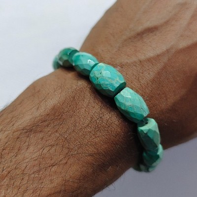 Natural Tibet Turquoise Drum Cut Beads Stretch Bracelet Gemstone Hendmad Jewelry