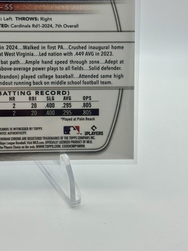 JJ Wetherholt 2025 Bowman 1st Chrome Prospect Auto St. Louis Cardinals #CPA-JW - Picture 10 of 10