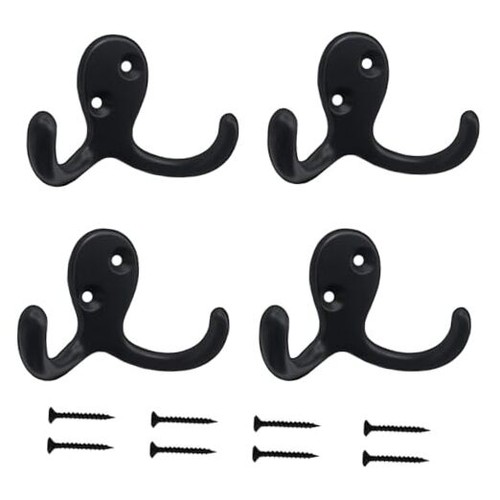 4 Pack Wall Hooks Wall Mounted Coat Hooks for Hanging Heavy Duty, black4pcs